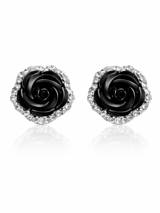 Jewelry - Sculpted Rose & Crystal Earrings